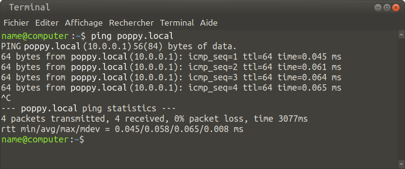 Successful ping test