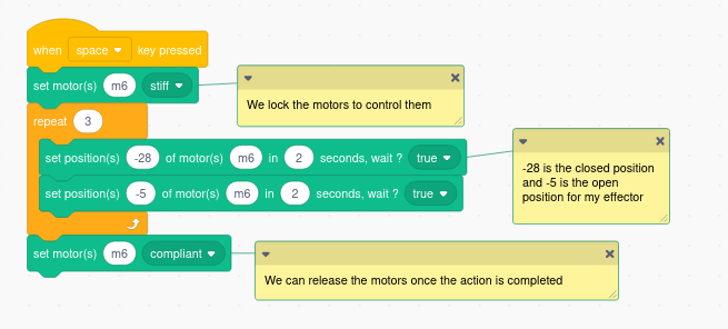 SCRATCH program to control the robot