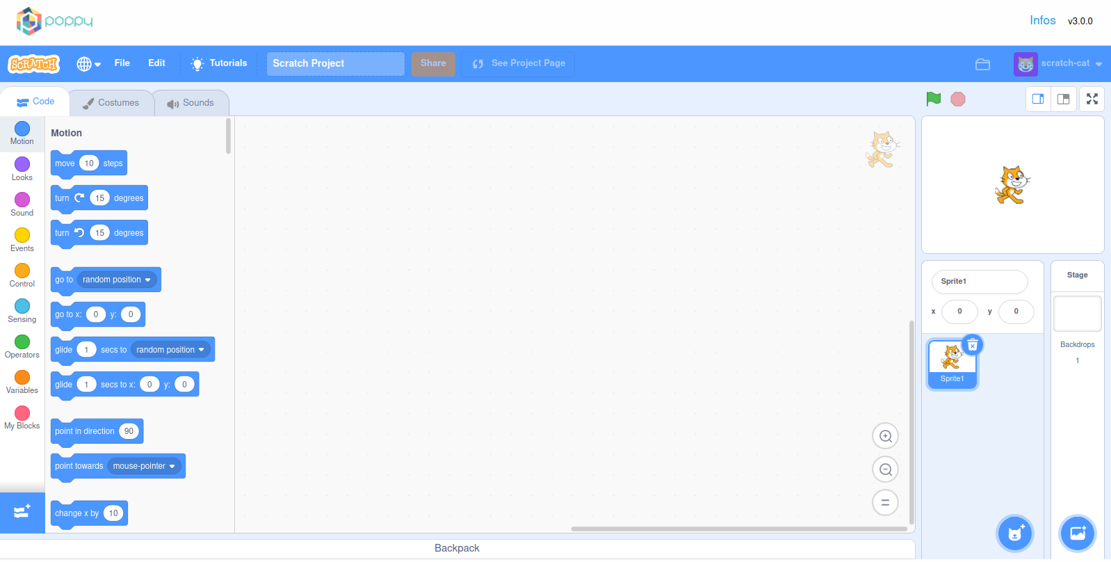 SCRATCH program to control the robot